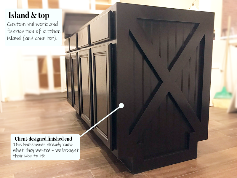 Shady Hollow kitchen island finished end
