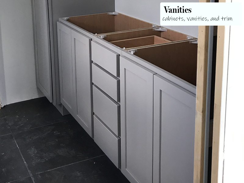 Gray and White bathroom vanity angle