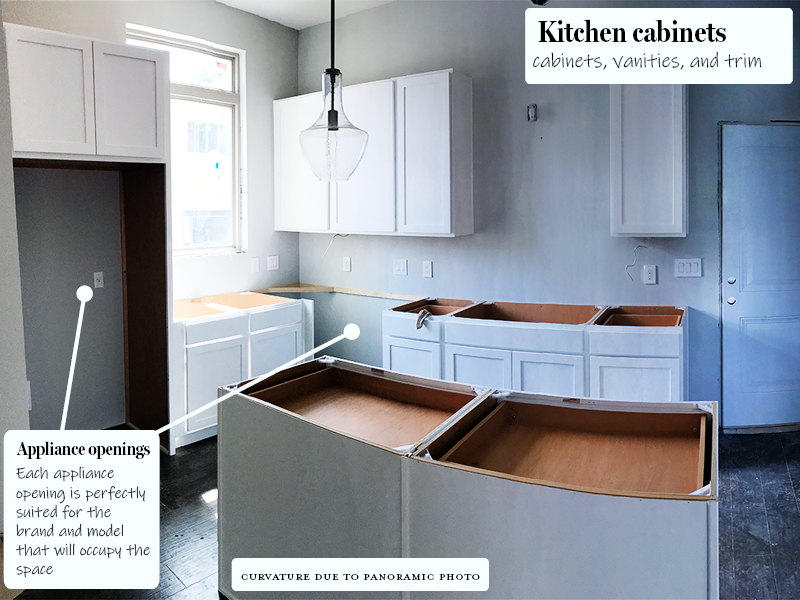 Gray and White kitchen island wide